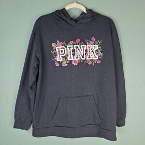 Pink Victoria's Secret Everyday Lounge Campus Pullover Floral Hoodie Size Medium